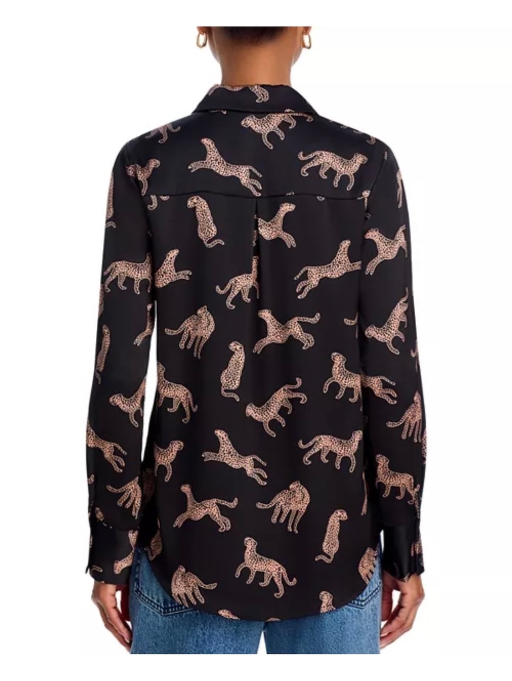 Aqua Women's Black Long Sleeve Button-Up Shirt with Leopard Print, Size M - Picture 2 of 8
